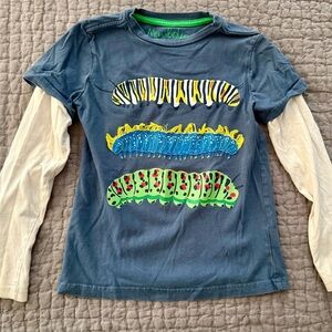 Mini Boden Blue Long Sleeve Shirt with Caterpillar Design 8-9 y